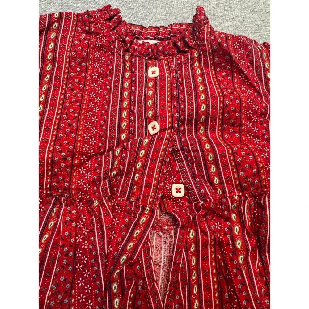 Vintage 1980s Heather Holloway Girls Prairie Dress Red Calico Floral Size 4/5